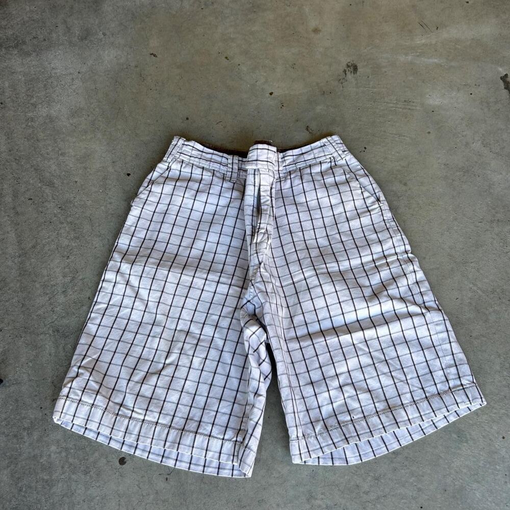 Baggy plaid striped shorts gray pair